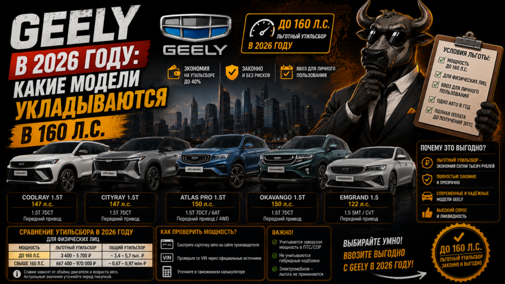 Geely в 2026 году до 160лс