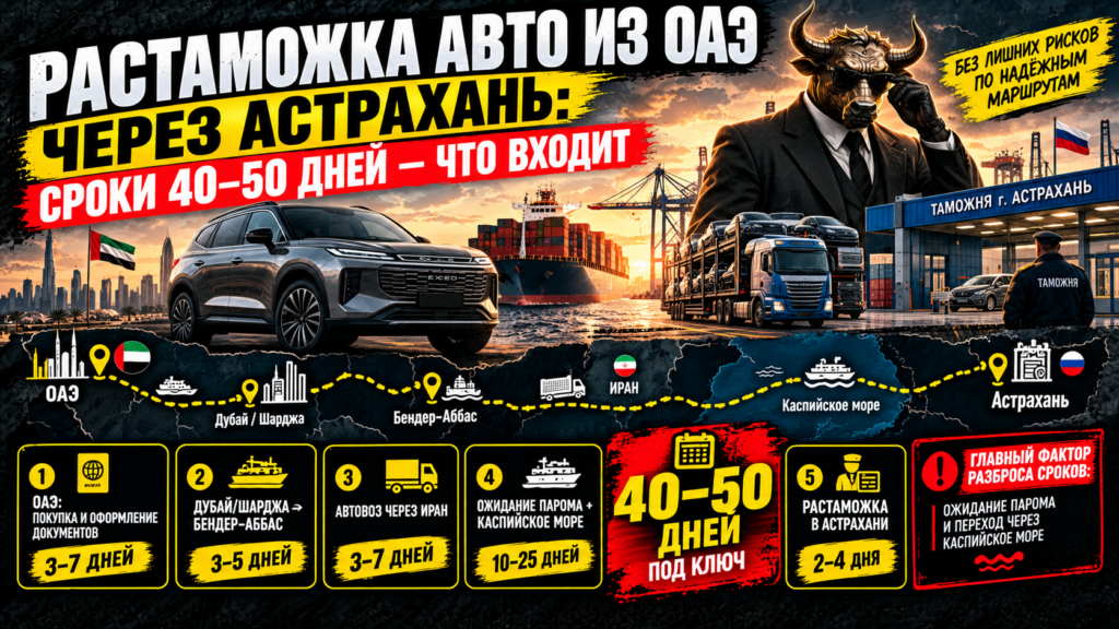 Растаможка авто из ОАЭ через Астрахань: сроки 40–50 дней — что входитРастаможка авто из ОАЭ через Астрахань: сроки 40–50 дней — что входитРастаможка авто из ОАЭ через Астрахань: сроки 40–50 дней — что входит