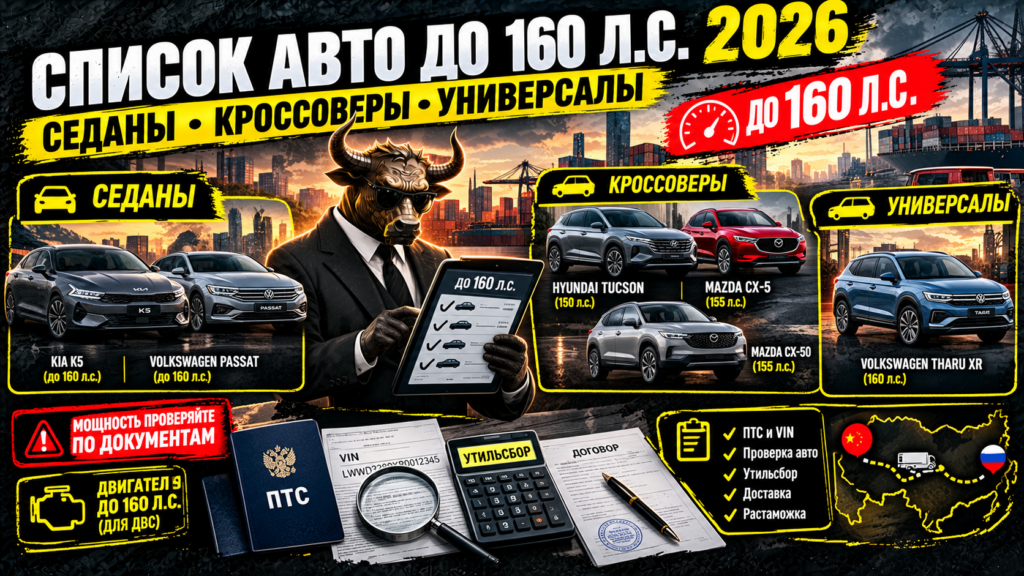 Список авто до 160 л.с. 2026: седаны, кроссоверы, универсалы